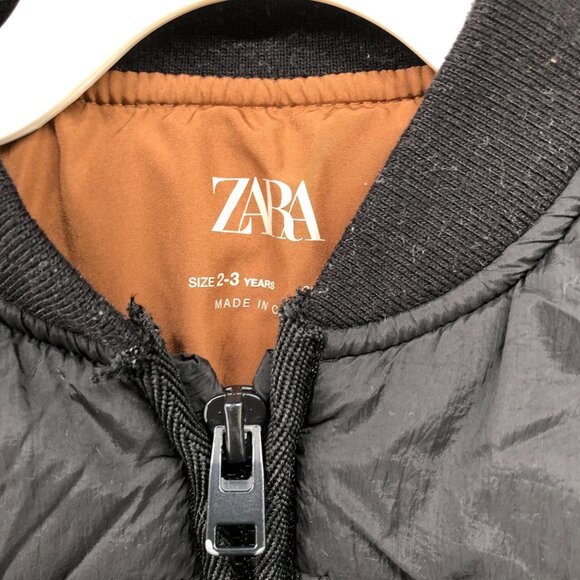 Zara Kids 2T-3T Puffer Jacket Black Quilted Collared Boys Girls Winter - Picture 8 of 9